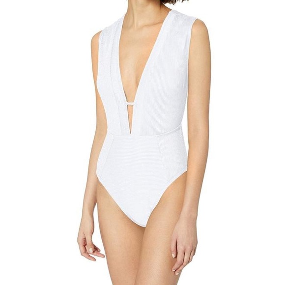 Kenneth Cole Shimmer Plunge One Piece White Medium - Picture 2 of 9
